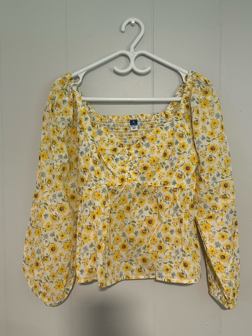 Old Navy Yellow Floral Smocked Peasant Blouse